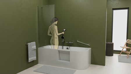 PORTAS L asymetryczna wanna z drzwiami, 180x75x60cm, biały