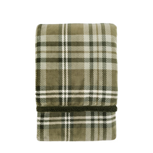 Tartan Sherpa Throw Olive 1520x1770mm