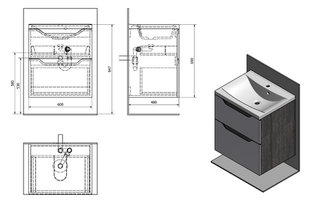 WAVE szafka umywalkowa 60x65x47,8cm, biała