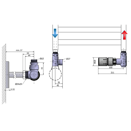 CORNER COMBI zestaw przyłączeniowy termostatyczny, prawy, chrom