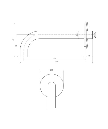 Y wylewka wannowa ścienna, miedź szczotkowana