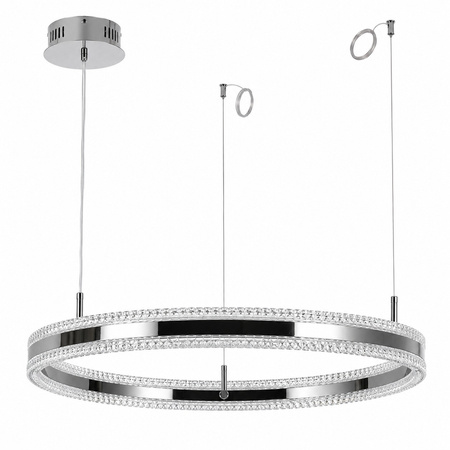 Lampa wisząca ARKADIA LED 80 cm - tytanowa z kryształowym pierścieniem