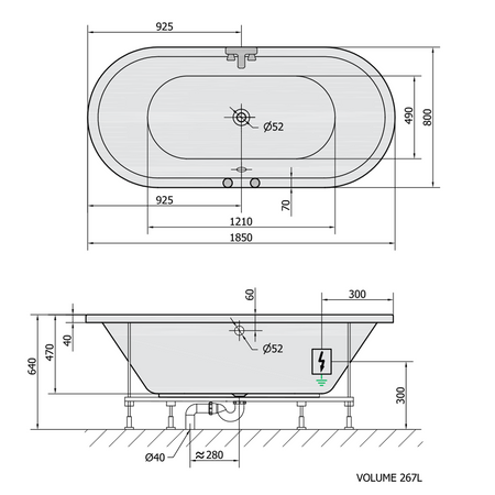 VIVA O wanna z hydromasażem, 185x80x47cm, Attraction Hydro, chrom