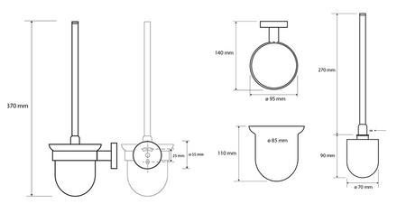 X-ROUND BLACK wisząca szczotka do WC, szkło mleczne, czarny mat
