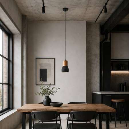Lampa wisząca CONCRETE 12 cm- czarny beton, drewno
