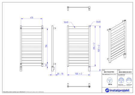 Instal Projekt Belti Electro Grzejnik elektryczny  50x90 cm biały mat/white mat BELE-50/90C34+GH-03C1