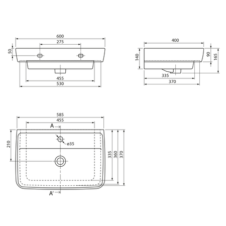 DURU umywalka ceramiczna 60x40cm, biały