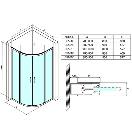 SIGMA SIMPLY kabina prysznicowa półokrągła 900x900mm, R550, szkło Brick