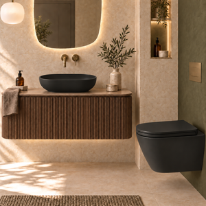 Zestaw RESORT FEELING umywalka nablatowa, Korek klik klak, Miska i Deska WC czarny mat (504)