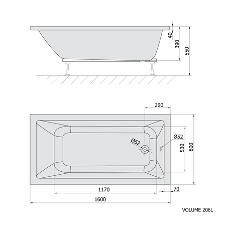 NOEMI wanna prostokątna 160x80x39cm, biały