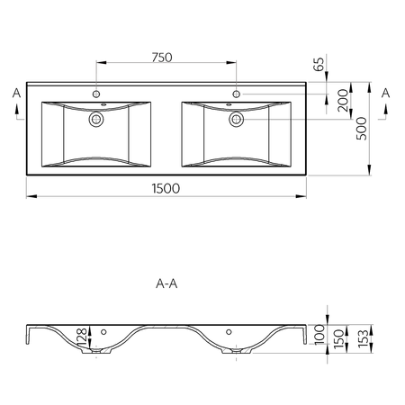 FLAVIA umywalka kompozytowa podwójna 150x50cm, biała