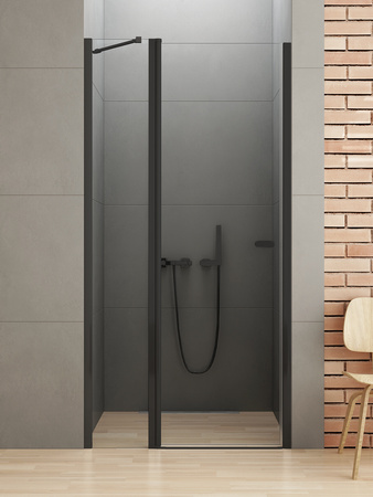 NZ2 Drzwi wnękowe NEW SOLEO BLACK 1D U 80x195 szkło czyste 6mm Active Shield 2.0 - z elementem stałym