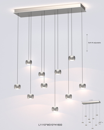 7039-1003 Lampa wisząca dziesiątka QUIBERON nikiel szampański