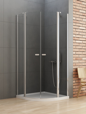 NZ4 Kabina prysznicowa NEW SOLEO 2D półokrągła asymetryczna 80x90x195 szkło czyste 6mm Active Shield 2.0 2.0