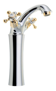 ANTEA bateria umywalkowa wysoka z odpływem, wysokość 245mm, chrom/złoto