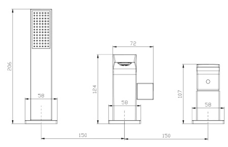 Bateria wannowa 3-otworowa, chrom