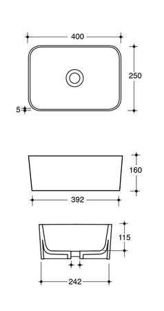 Vitruvit MINIMAL ceramiczna umywalka nablatowa prostokątna 40 x 25 cm Quartz mat z korkiem klik klak Thulite (wyprzedaż ekspozycyjna)