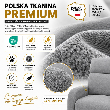 Fotel wypoczynkowy rozkładany RELAX PREMIUM jasny szary