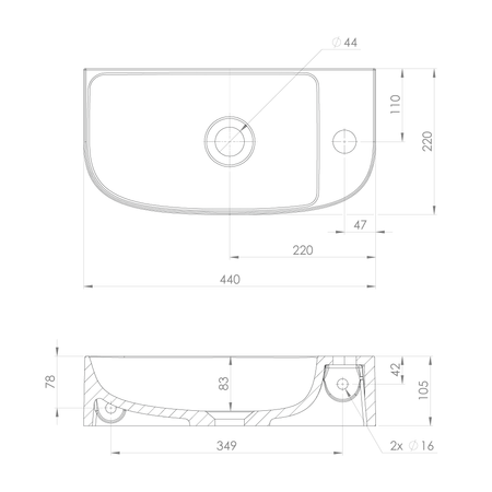 ALGA umywalka kompozytowa 44x22cm, biały