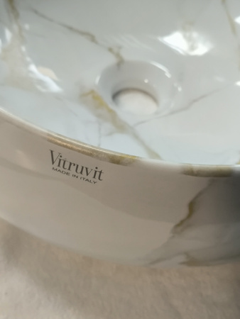Vitruvit River ceramiczna umywalka nablatowa owalna 40,5 x 36,5 cm Calacatta Oro Marble (wyprzedaż ekspozycyjna)