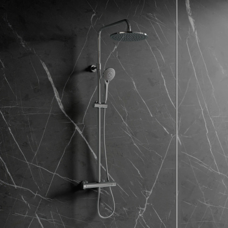 Y termostatyczny system prysznicowy natynkowy, chrom połysk