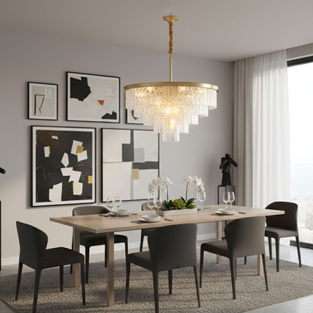 Lampa wisząca SPLENDORE 50 cm - żyrandol złoto-kryształowy