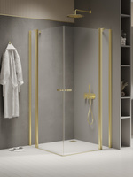 Kabina prysznicowa NEW SOLEO LIGHT GOLD 2D prostokątna U 90x90x195 szkło czyste 6mm Active Shield 2.0 - z el. stałym