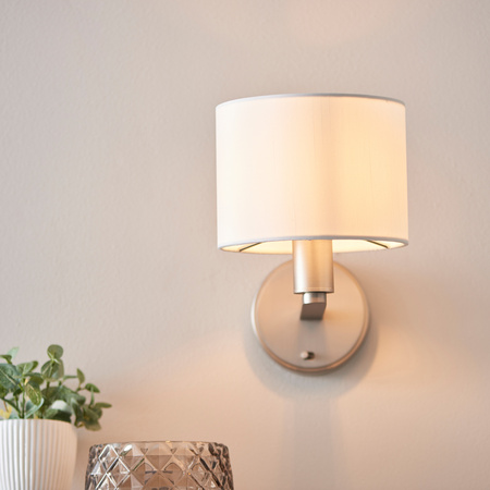Daley Wall Light Nickel & White Faux Silk