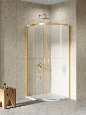 Kabina prysznicowa PRIME GOLD Brushed 2D półokrągła R55 90x90x200 szkło czyste 6mm Active Shield 2.0