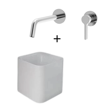 Zestaw Petit Umywalka nablat. kwadrat 36 cm BIAŁY POŁYSK + Bateria podtynkowa ICONIC Chrom