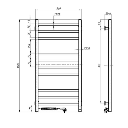 Elektryczny grzejnik łazienkowy Navin Loft 500х1000 Sensor biały lewy timer