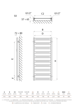 Grzejnik łazienkowy Hermes Metalic Grey 910