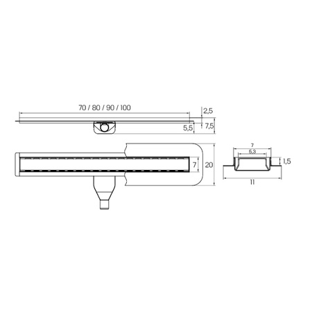 Odpływ liniowy z rusztem - VIMO- gładki polerowany 900
