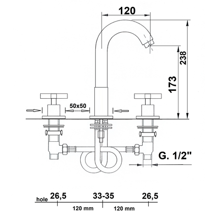 TRAX trzyelementowa bateria umywalkowa, chrom
