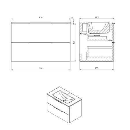 CIRASA szafka pod umywalkę 79,8x52x46cm, biały połysk