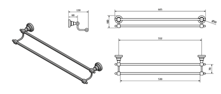 DIAMOND podwójny wieszak na ręczniki 600mm, brąz