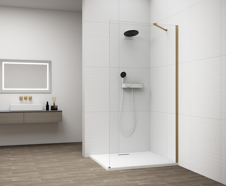 ESCA GOLD MATT jednoczęściowa kabina przysznicowa Walk-In, montaż przy ścianie, szkło czyste, 1300 mm