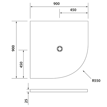 FLEXIA brodzik kompozytowy półokrągły, z możliwością docinania, 90x90cm, R550