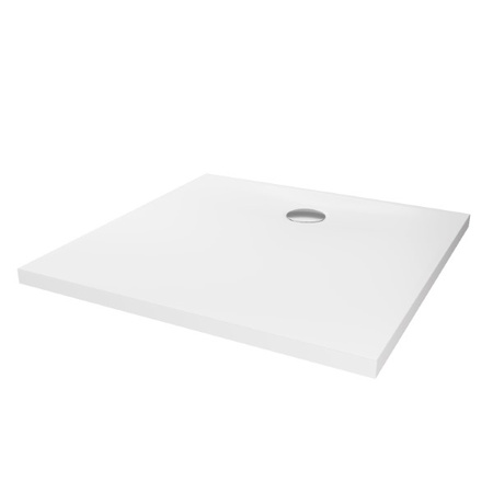 Brodzik NEX konglomeratowy kwadratowy 80x80x3,5 biały, gł.2cm, fi 90