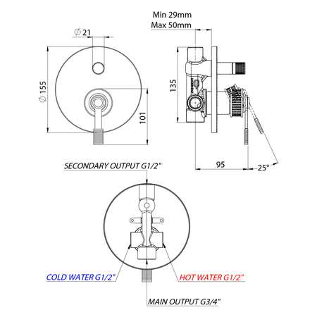 VERSI bateria prysznicowa podtynkowa, 2 wyjścia, brąz