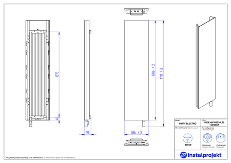 Instal Projekt Indivi Electro Grzejnik elektryczny  40x160 cm biały/white mat lustro srebrne INDE-40/160E34L01+GH-06C1