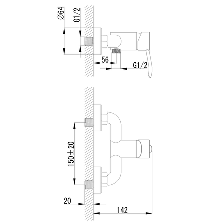 LUKA bateria prysznicowa, ścienna, chrom