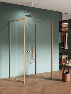 NZ4 Kabina prysznicowa PRIME COPPER BRUSHED 1D prostokątna przyścienna P 100x90x200 szkło czyste 6mm Active Shield 2.0