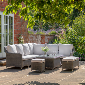Zestaw ogrodowy ASCOT narożny – sofa + stół regulowany + ławka + puf, 9 osób