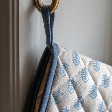 Fleur Floral Stamp Double Oven Glove Blue