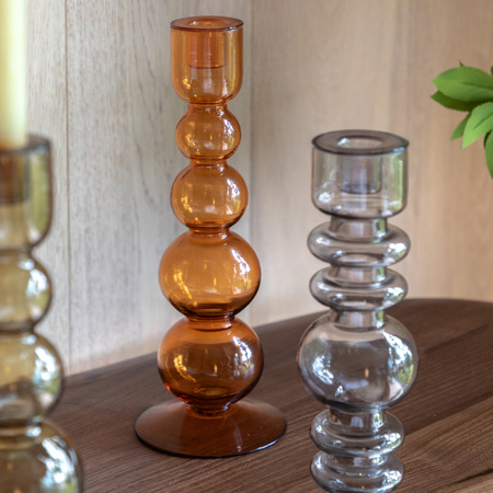 Villena Glass Taper Candlestick Amber 300mm