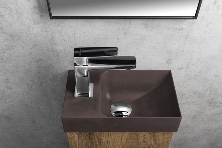 PICCOLINO umywalka betonowa, 30,8x17cm, bateria z lewej strony, ciemnobrązowy mat