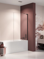 NZ4 Parawan nawannowy NESTA BLACK stały U 90x140 szkło czyste 8mm Active Shield 2.0 - WSPORNIK KĄTOWY