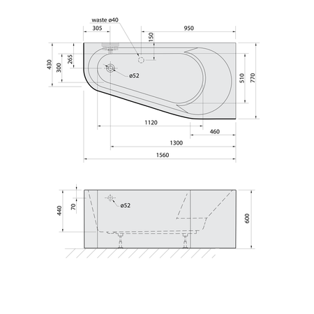PROJEKTA R MONOLITH wanna narożna 156x77x60cm, biały/czarny