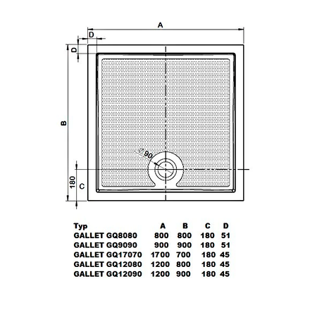 GALLET brodzik kompozytowy 80x80cm